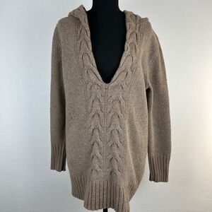 Old Navy Cable Knit Hooded Sweater Tunic Women Sz XL Oatmeal Tan Pilled Texture